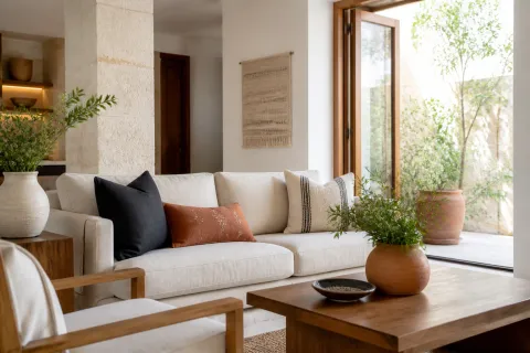 Sala luminosa preparada para fotografías y visitas inmobiliarias
