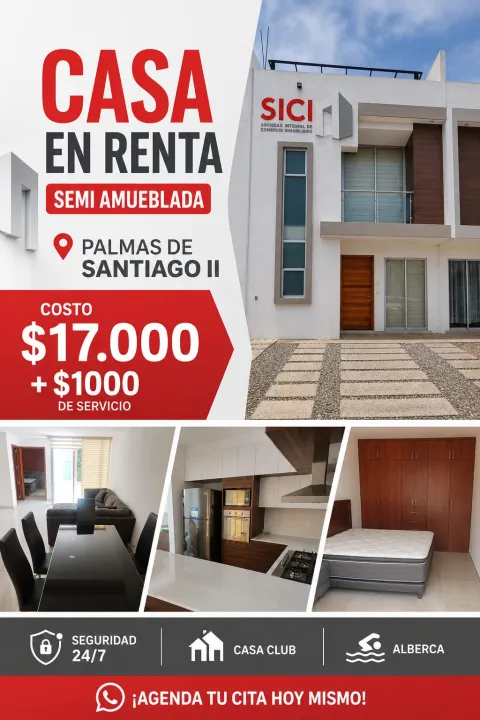 CASA EN RENTA PALMAS DE SANTIAGO II